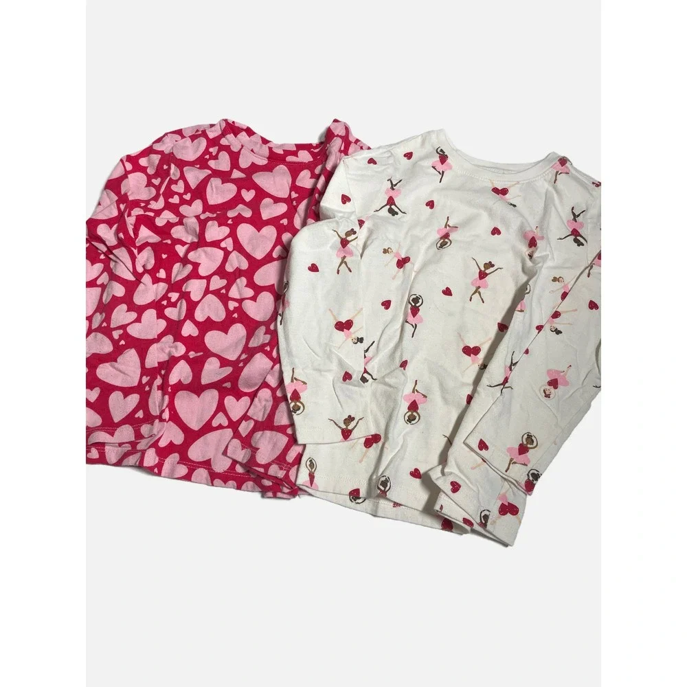 Old Navy Long Sleeve Graphic Tee Kids 5T Red Pink Heart Ballerina Set Lot of 2